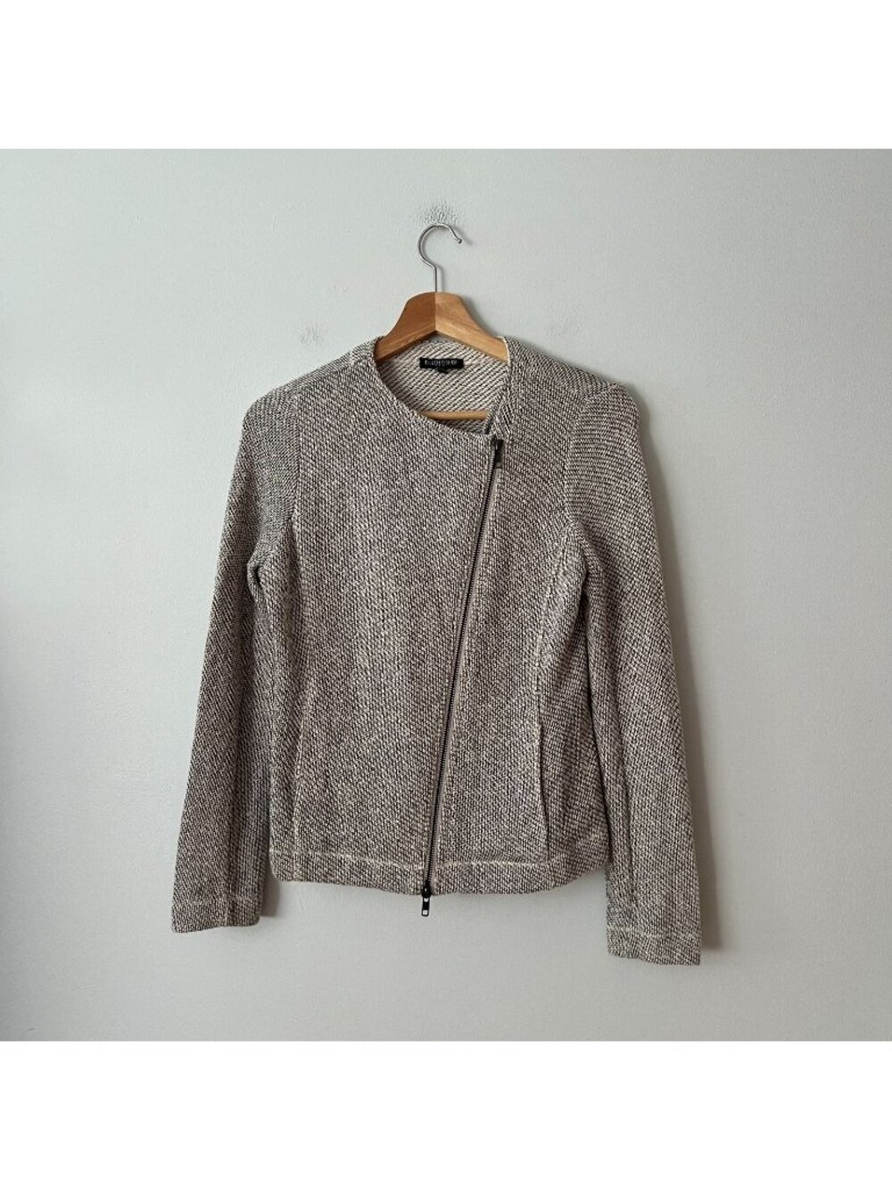 Eileen Fisher Organic Cotton Terry Moto Jacket Black White Women's Size Petite S